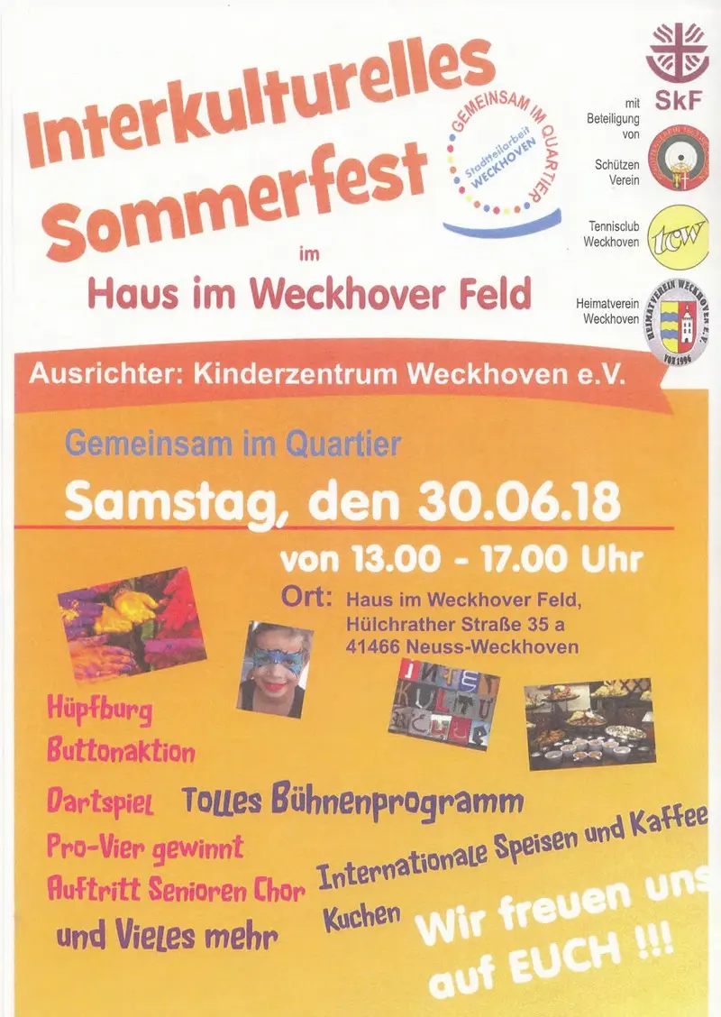 Werbeplakat Interkulturelles Sommerfest in Neuss-Weckhoven am 30. Juni 2018