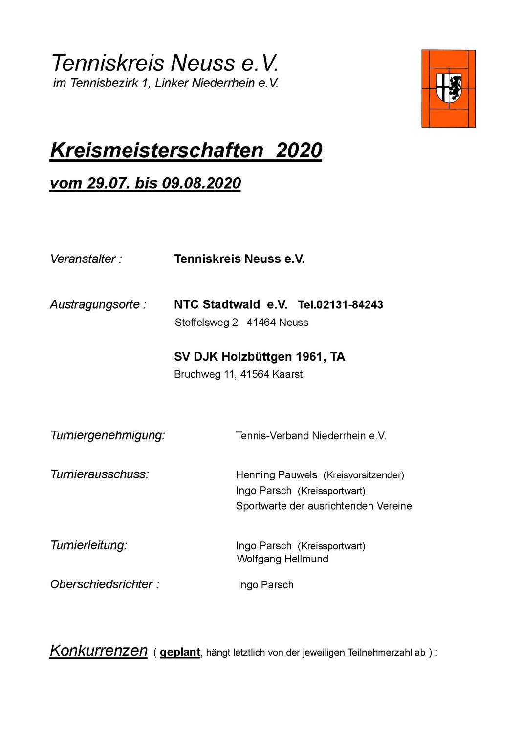 Ausschreibung Kreismeisterschaften 2020 Ausschreibung Kreismeisterschaften 2020