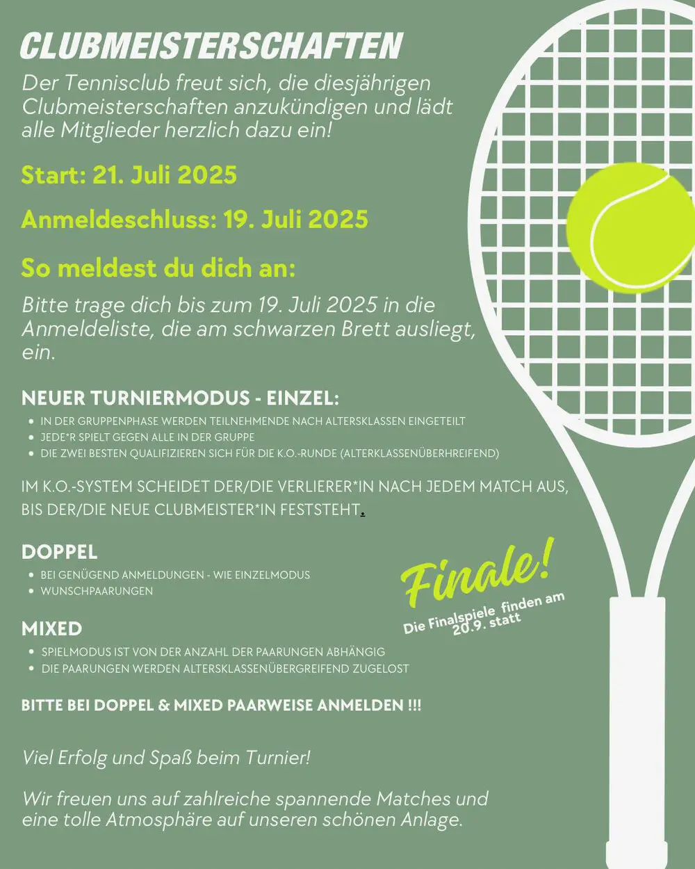 Neues Format: 'Finaltag' Clubmeisterschaften 2025 Neues Format: 'Finaltag' Clubmeisterschaften 2025