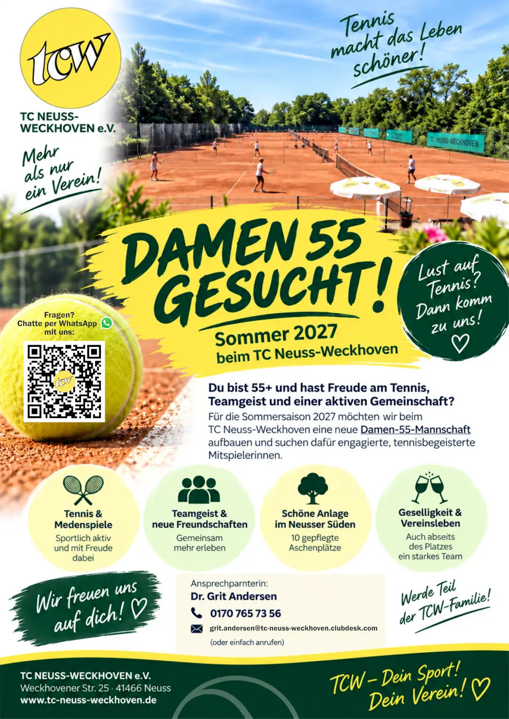 TCW sucht tennisbegeisterte Mitspielerinnen für neue Damen 55