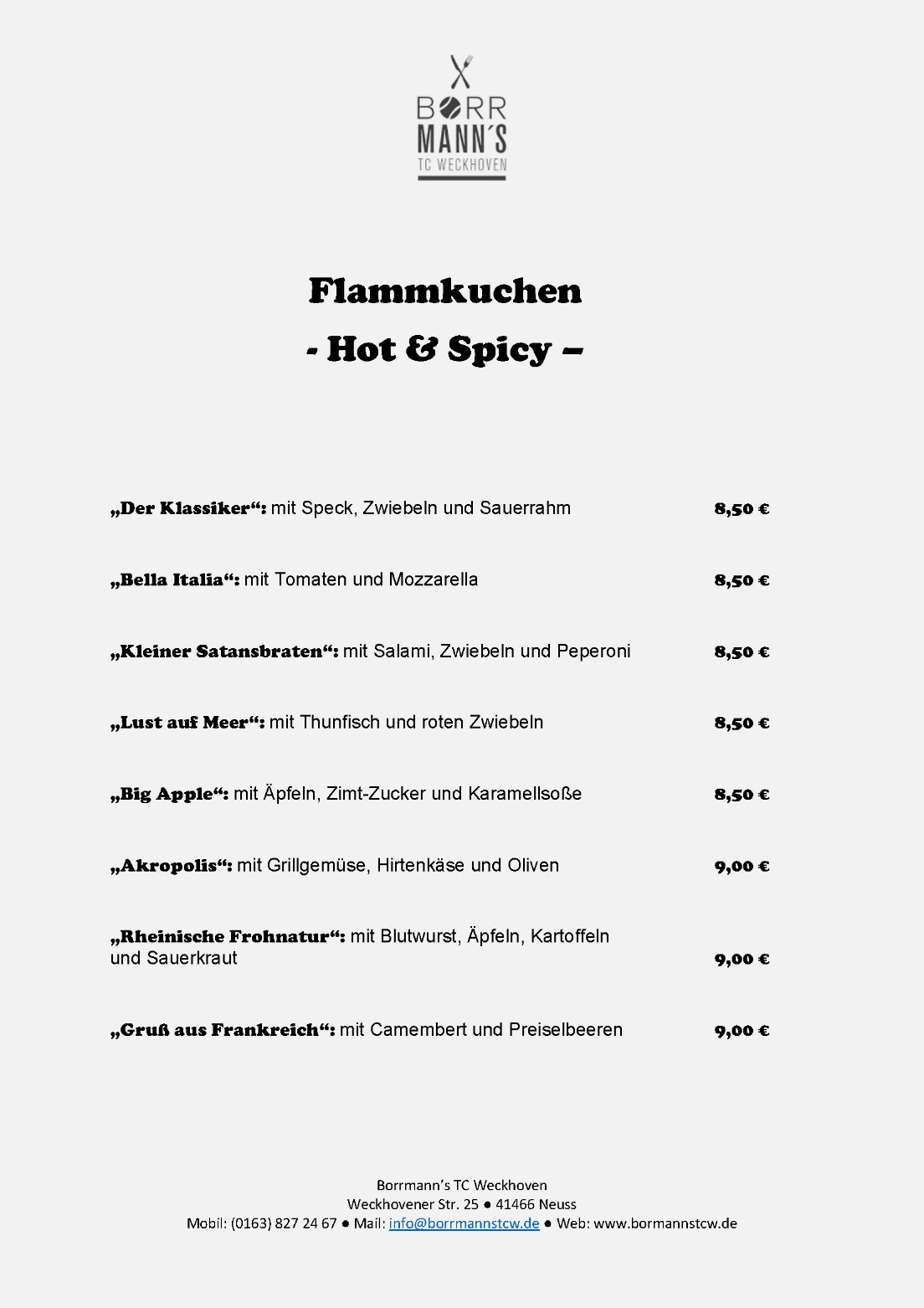 Flammkuchenkarte im TCW Flammkuchenkarte im TCW