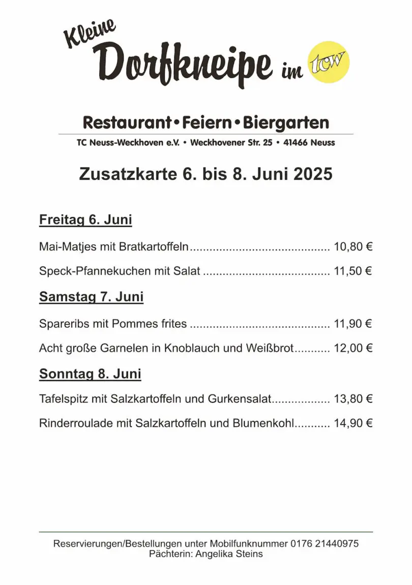 Zusatzangebote der "Kleinen Dorfkneipe im TCW" Zusatzangebote der "Kleinen Dorfkneipe im TCW"