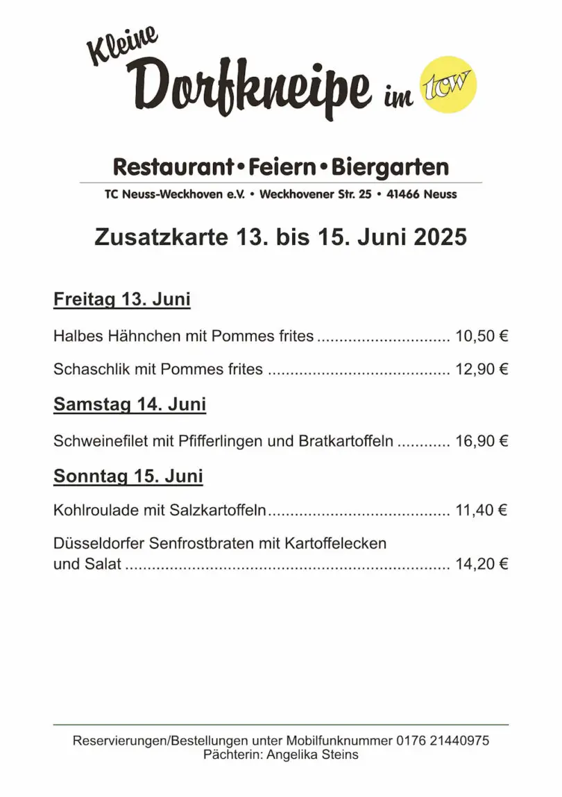 Zusatzangebote der "Kleinen Dorfkneipe im TCW" Zusatzangebote der "Kleinen Dorfkneipe im TCW"