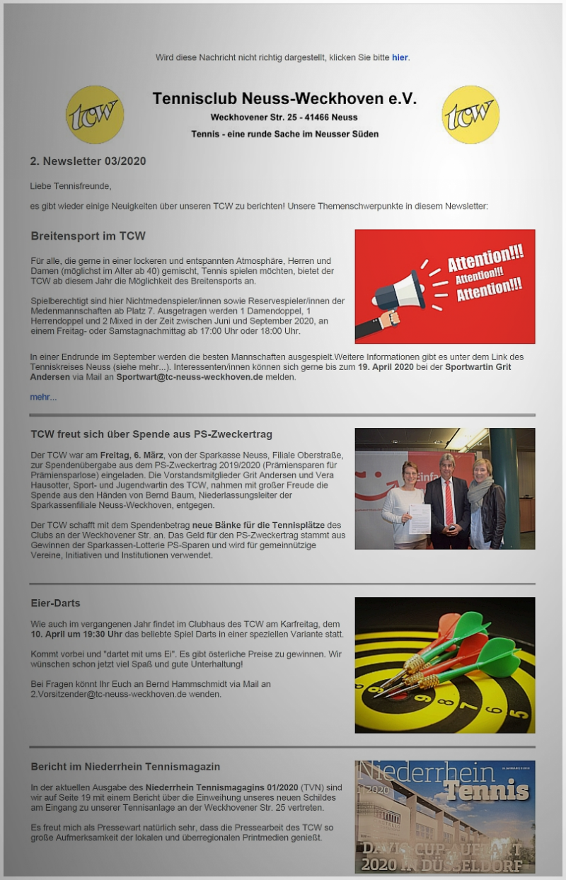 Beispiel-Newsletter des TC Neuss-Weckhoevn - Seite 1 Beispiel-Newsletter des TC Neuss-Weckhoevn - Seite 1
