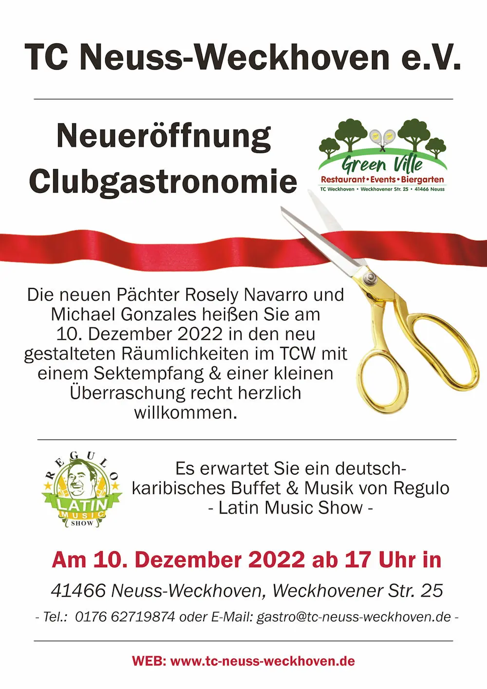 Werbeplakat Neueröffnung Clubgastronomie "Green Ville" im TC Neuss-Weckhoven e.V.