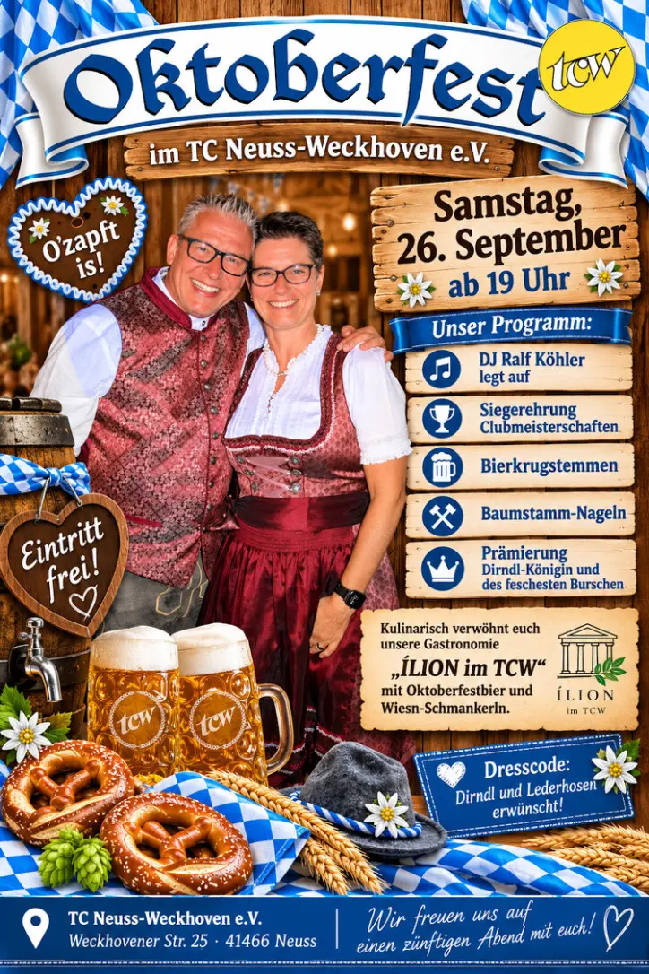 Werbeplakat Oktoberfest 2023 im TC Neuss-Weckhoven e.V.