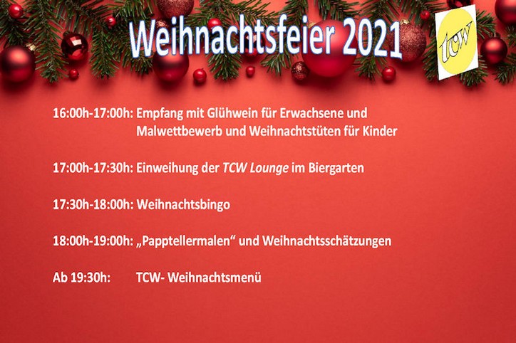 Programm Weihnachtsfeier 2021 des TCW